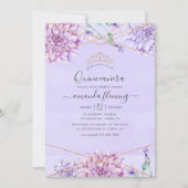 Lavender en Gold Floral Geometric Quinceañera Kaart (Voorkant)
