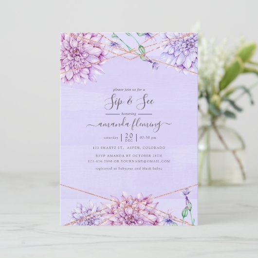 Lavender en Gold Floral Geometric Sip en Zie Kaart (Staand voorkant)