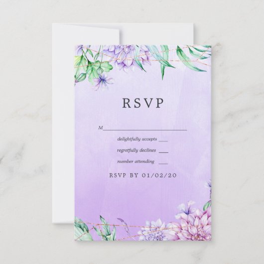 Lavender en Gold Floral Geometric Wedding RSVP Kaartje (Voorkant)