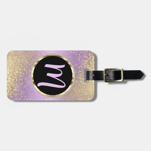 Lavender en Gold Glitter - Monogram Bagagelabel (Voorkant horizontaal)