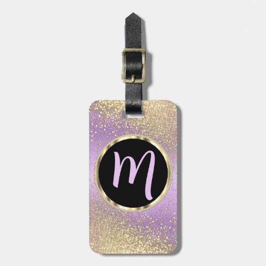 Lavender en Gold Glitter - Monogram Bagagelabel (Voorkant verticaal)