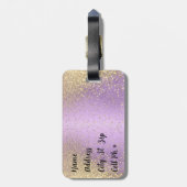 Lavender en Gold Glitter - Monogram Bagagelabel (Achterkant verticaal)