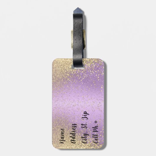 Lavender en Gold Glitter - Monogram Bagagelabel (Achterkant verticaal)