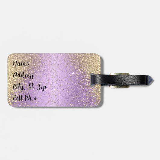 Lavender en Gold Glitter - Monogram Bagagelabel (Achterkant horizontaal)