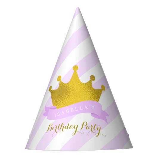 Lavender en Gold Tiara Princess Birthday Feesthoedjes (Voorkant)