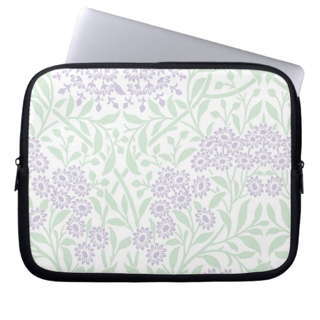Lavender en Green Floral Damask Pattern Laptop Sleeve (Voorkant)