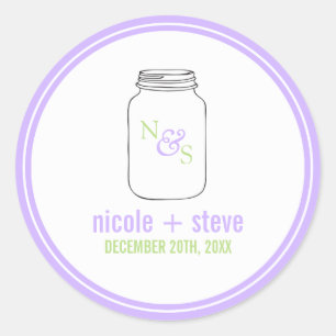 Lavender en Green Mason Jar Monogrammed Wedding Ronde Sticker