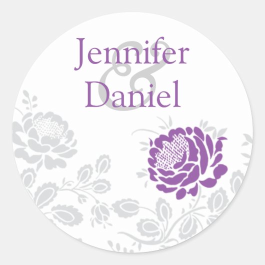 Lavender en Grey Damask Envelope Seal Ronde Sticker (Voorkant)