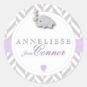 Lavender en grijze olifant - Personaliseren Ronde Sticker (Voorkant)