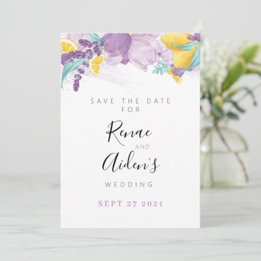 Lavender en Lemon Sla de datumkaart op Save The Date (Staand voorkant)