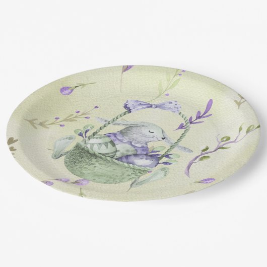 Lavender en Mint Green Easter Bunny Basket Papieren Bordje (Gekanteld)