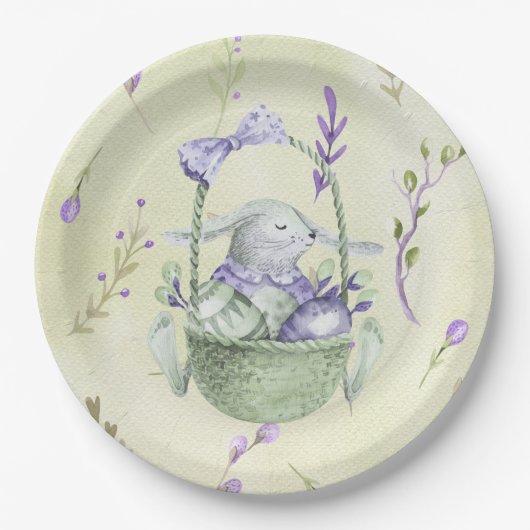 Lavender en Mint Green Easter Bunny Basket Papieren Bordje (Voorkant)