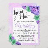 Lavender en Mint Green Roos Wedding Invitations Kaart (Voorkant / Achterkant)