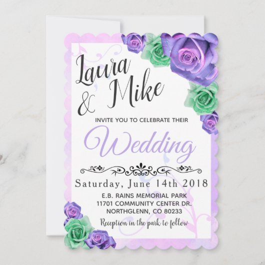 Lavender en Mint Green Roos Wedding Invitations Kaart (Voorkant)