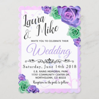 Lavender en Mint Green Roos Wedding Invitations Kaart