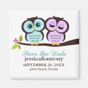 Lavender en Mint Owls Wedding Magneet