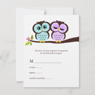 Lavender en Mint Owls Wedding RSVP Kaartje