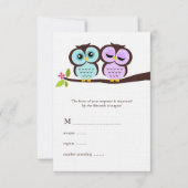 Lavender en Mint Owls Wedding RSVP Kaartje (Voorkant)