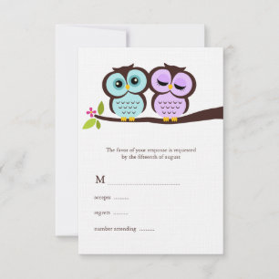 Lavender en Mint Owls Wedding RSVP Kaartje