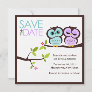 Lavender en Mint Owls Wedding Save The Date