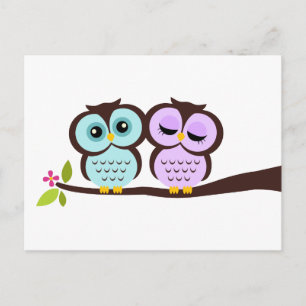 Lavender en Mint Owls Wedding Uitnodiging Briefkaart