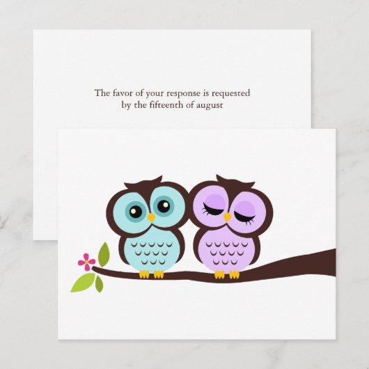 Lavender en Mint Owls Wedding Uitnodiging Briefkaart (Voorkant / Achterkant)