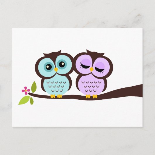 Lavender en Mint Owls Wedding Uitnodiging Briefkaart (Voorkant)