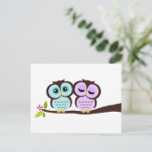 Lavender en Mint Owls Wedding Uitnodiging Briefkaart (Staand voorkant)