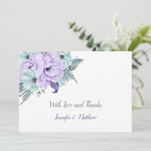 Lavender en Mint Waterverf Peonies Dank u wel | Bedankkaart (Staand voorkant)