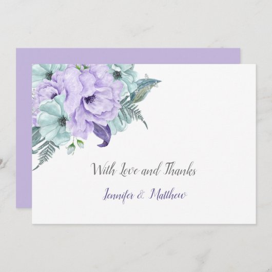 Lavender en Mint Waterverf Peonies Dank u wel | Bedankkaart (Voorkant / Achterkant)