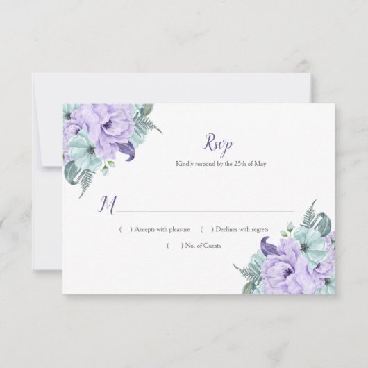 Lavender en Mint Waterverf Peonies Lattice RSVP (Voorkant)