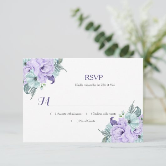 Lavender en Mint Waterverf Peonies RSVP (Staand voorkant)