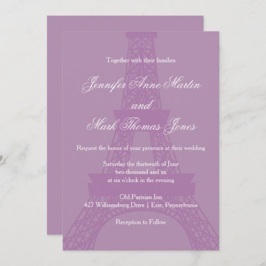 Lavender en Paars Paris Eiffel Tower Wedding Kaart (Voorkant / Achterkant)