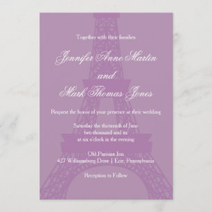 Lavender en Paars Paris Eiffel Tower Wedding Kaart