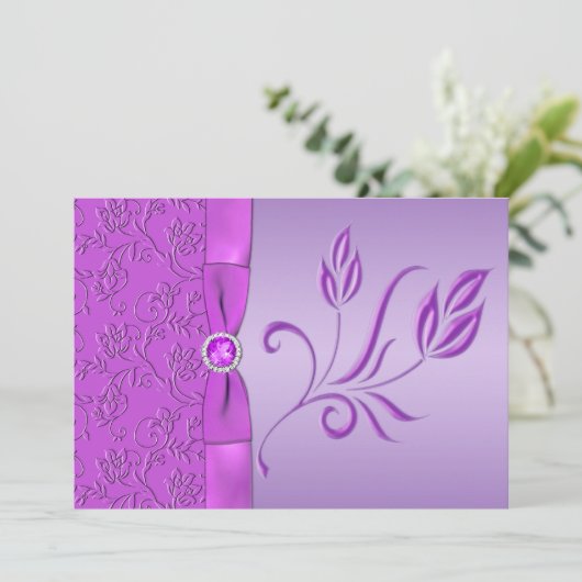 Lavender en Paarse juwelen huwelijksuitnodiging Kaart (Staand voorkant)