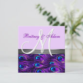Lavender en Paarse Peacock Wedding Invitations Kaart (Staand voorkant)