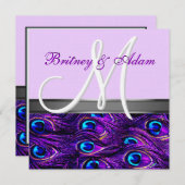 Lavender en Paarse Peacock Wedding Invitations Kaart (Voorkant / Achterkant)