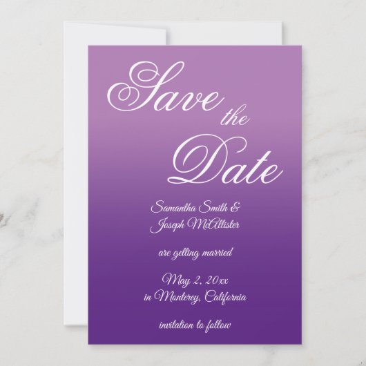 Lavender en Royal Paarse Ombre Save The Date (Voorkant)