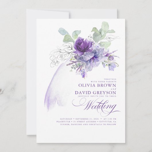 Lavender en Silver Elegant Modern Boho Wedding Kaart (Voorkant)