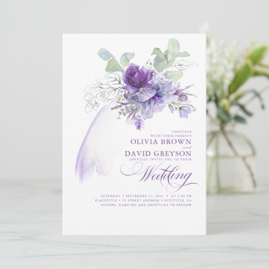 Lavender en Silver Elegant Modern Boho Wedding Kaart (Staand voorkant)
