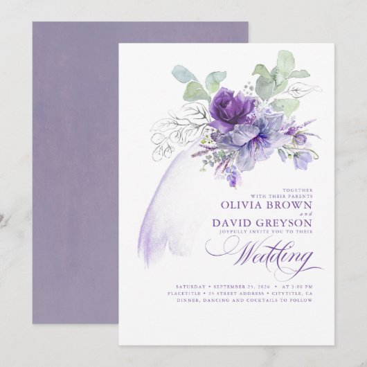 Lavender en Silver Elegant Modern Boho Wedding Kaart (Voorkant / Achterkant)