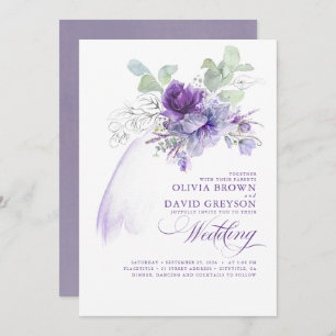 Lavender en Silver Elegant Modern Boho Wedding Kaart