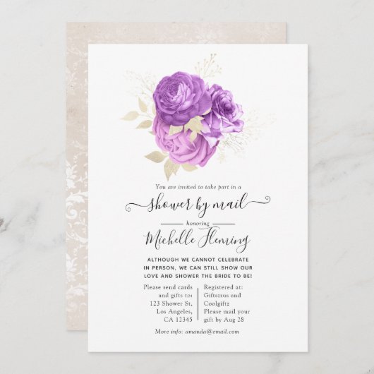 Lavender en Silver Floral Shower per Mail Kaart (Voorkant / Achterkant)