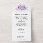 Lavender en Silver Floral Wedding All In One Uitnodiging (Binnen)