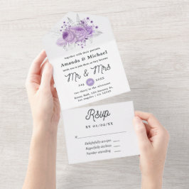 Lavender en Silver Floral Wedding All In One Uitnodiging
