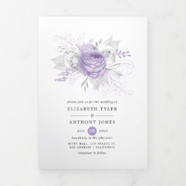 Lavender en Silver Floral Wedding Drieluik Uitnodiging