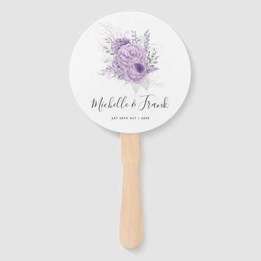 Lavender en Silver Floral Wedding Handwaaier (Voorkant)