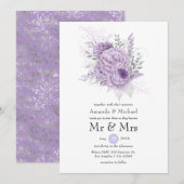 Lavender en Silver Floral Wedding Kaart (Voorkant / Achterkant)