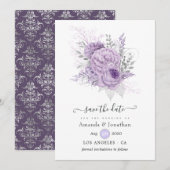 Lavender en Silver Floral Wedding Save The Date (Voorkant / Achterkant)
