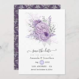 Lavender en Silver Floral Wedding Save The Date